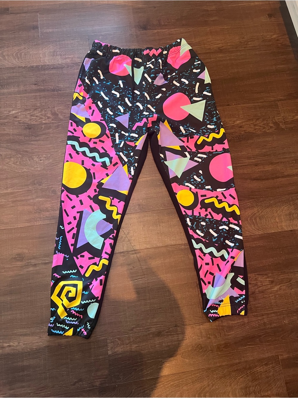 Girls' Neon Geometric Print Jogger Pants - Black & Pink